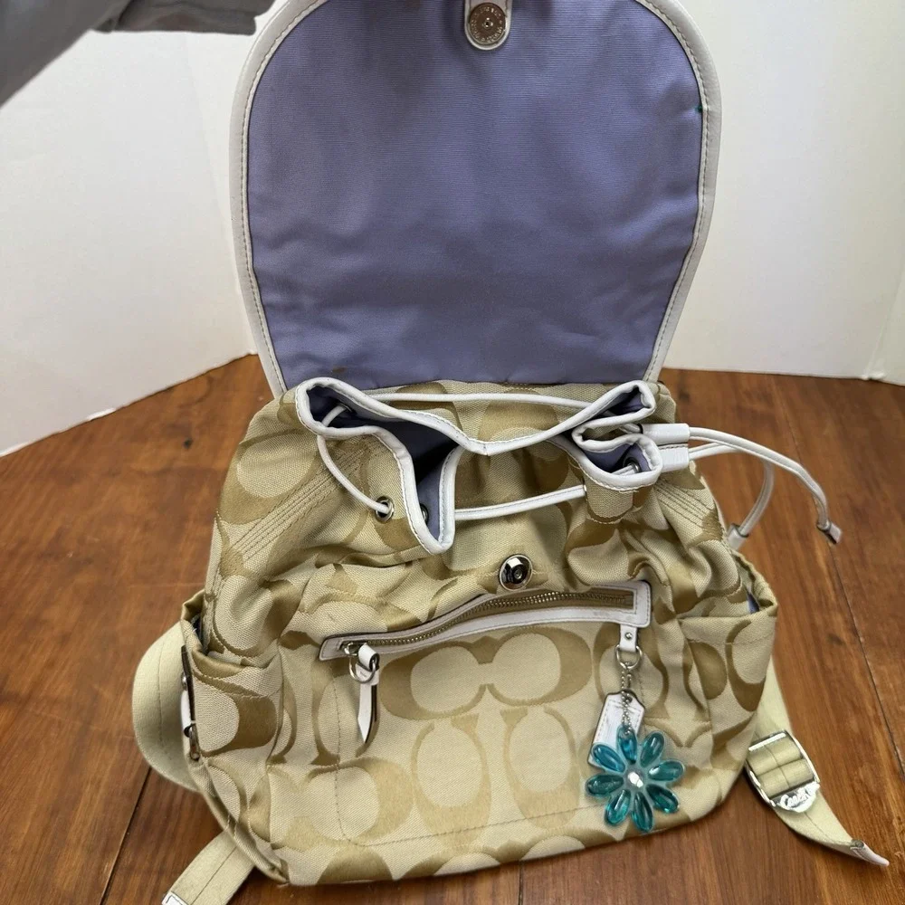 Coach Tan Canvas Backpack with Leather White Trim- Kyra Daisy Signature